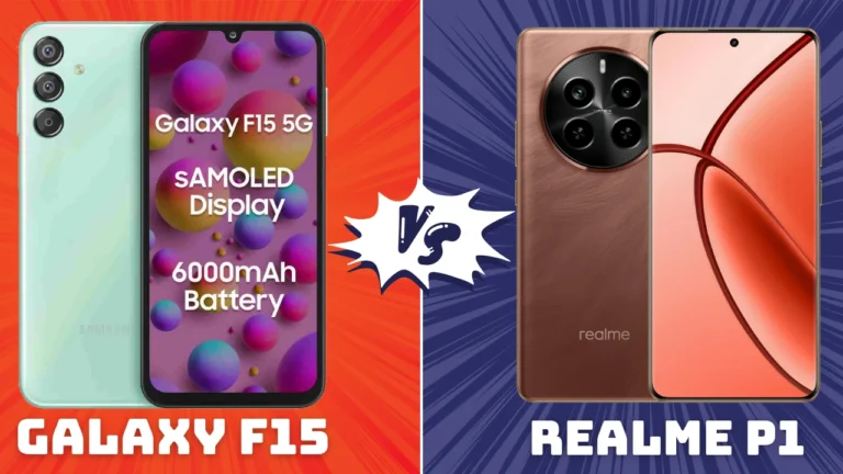 Samsung F15 5G Vs Realme P1 5G Smartphone With different background color