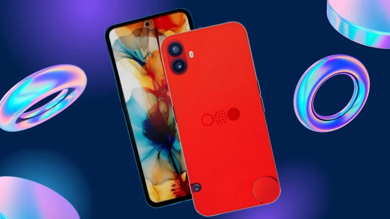 Nothing CMF Phone 1 in Red Color And Blue Background